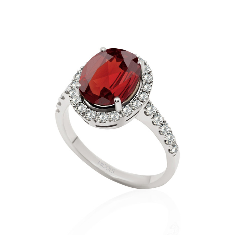 Anillo Granate 3.70Ct Oro Blanco Sunset Oval - diseños vintage