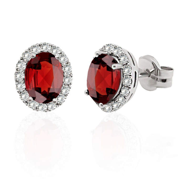 Pendientes Granate 3.50Ct Oro Blanco Sunset Oval - Orecchini rossi delle pietre