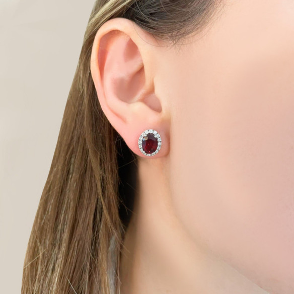 Pendientes Granate 3.50Ct Oro Blanco Sunset Oval - Orecchini rossi delle pietre