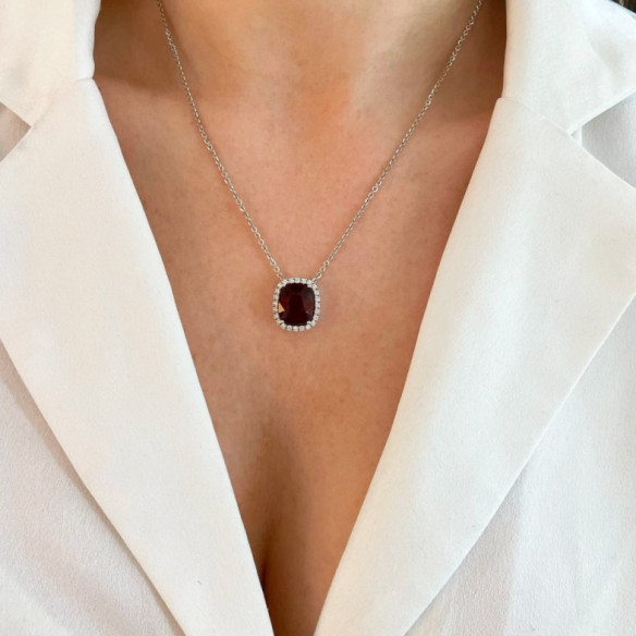 Collar Granate 6.90Ct Oro Blanco Sunset Square - Colares de pedra vermelha