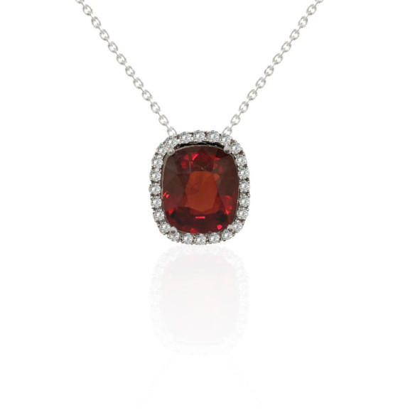 Collar Granate 6.90Ct Oro Blanco Sunset Square - Colares de pedra vermelha