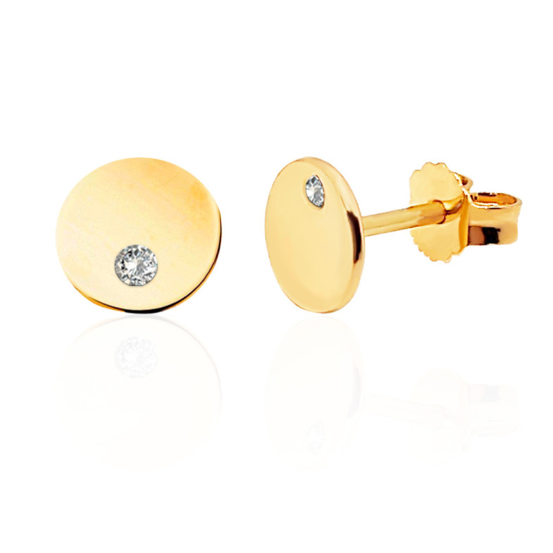 Pendientes Círculo Diamante Oro Amarillo Always - cortos