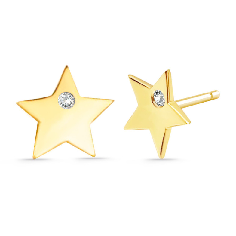 Yellow Gold Diamond Star Earrings ALWAYS - short