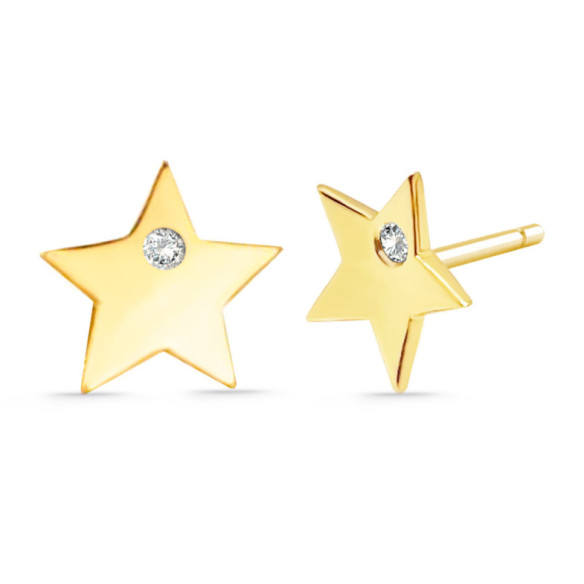 Pendientes Estrella Diamante Oro Amarillo Always - curto