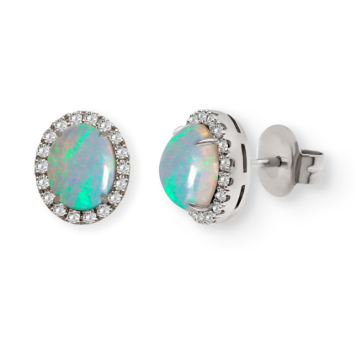 Pendientes Opalo Y Diamantes Cabujon - Pendientes Otras Piedras de Colores