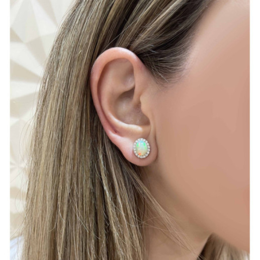 Pendientes Opalo Y Diamantes Cabujon - Pendientes Piedras de Colores 2