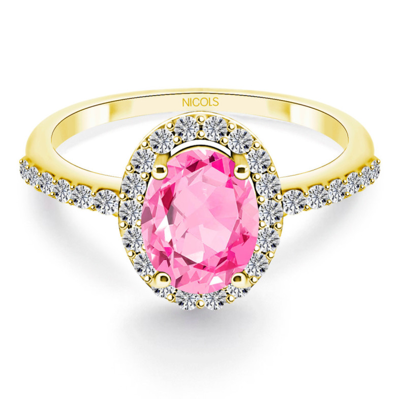 Dahlia Sunset Pink Sapphire Ring 1.20Ct Yellow Gold - Anniversary Rings