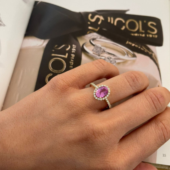 Dahlia Sunset Pink Sapphire Ring 1.20Ct Yellow Gold - Anniversary Rings
