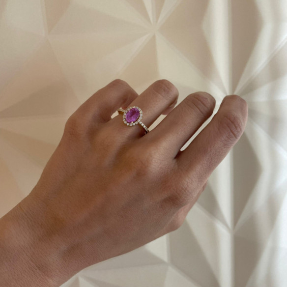Dahlia Sunset Pink Sapphire Ring 1.20Ct Yellow Gold - Anniversary Rings