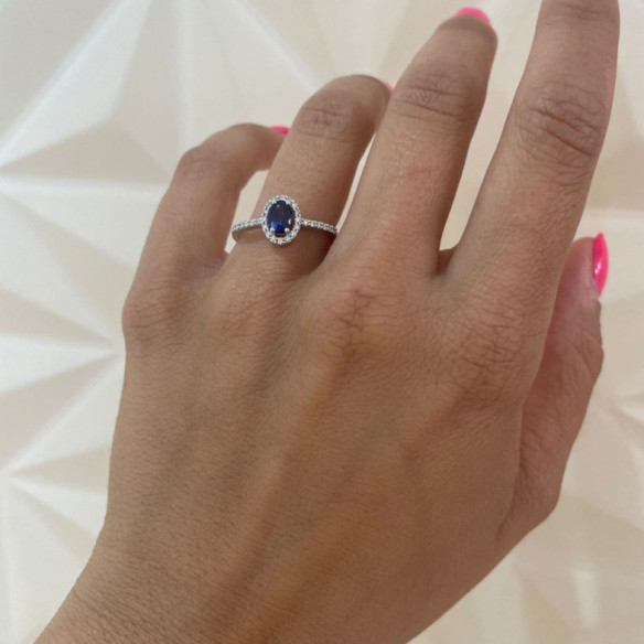 Anillo Zafiro Azul Dalia Sunset 1.00 Oro Blanco - RINGE