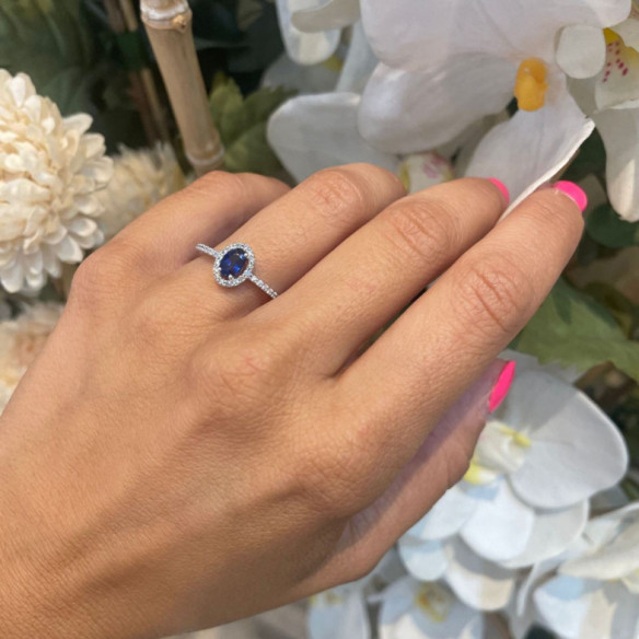 Anillo Zafiro Azul Dalia Sunset 1.00 Oro Blanco - ANéIS