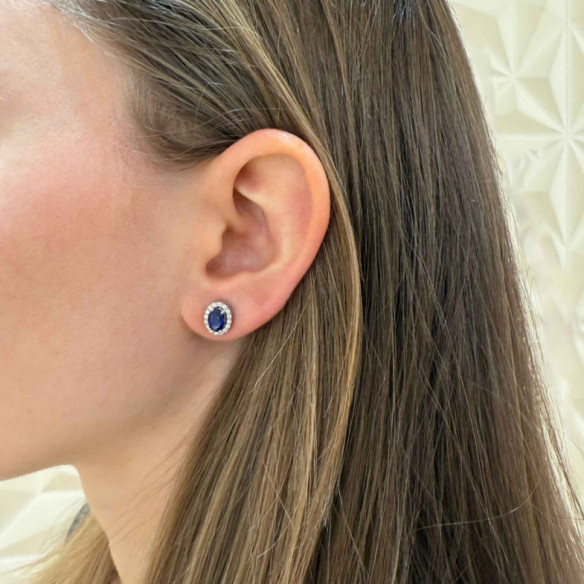 Pendientes Zafiro oval Orla Sunset dormilona - Boucles d’oreilles
