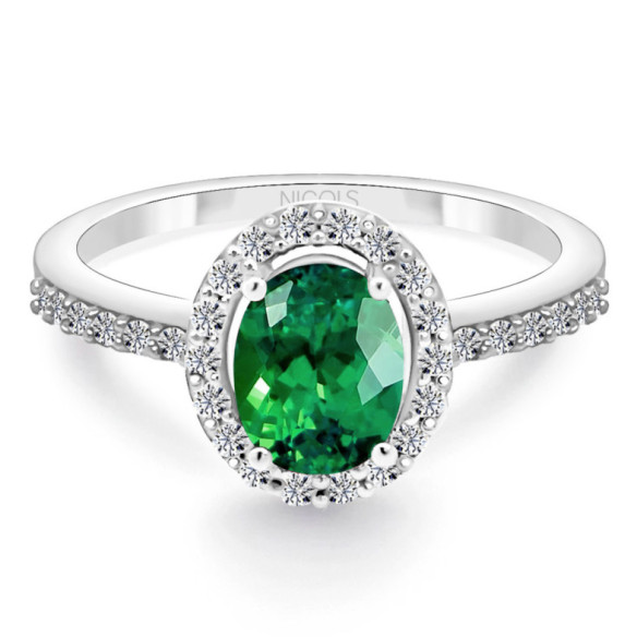 Emerald Dahlia Sunset Ring 1.00 White Gold - Emerald rings