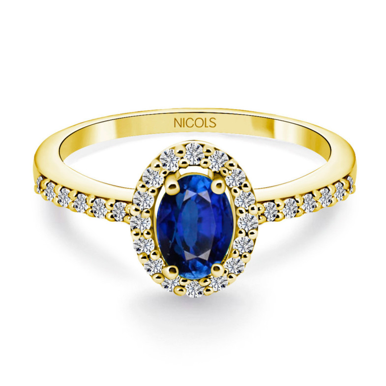 Anillo Zafiro azul oval Sunset 0.60 oro amarillo - Anillos de Compromiso Azul