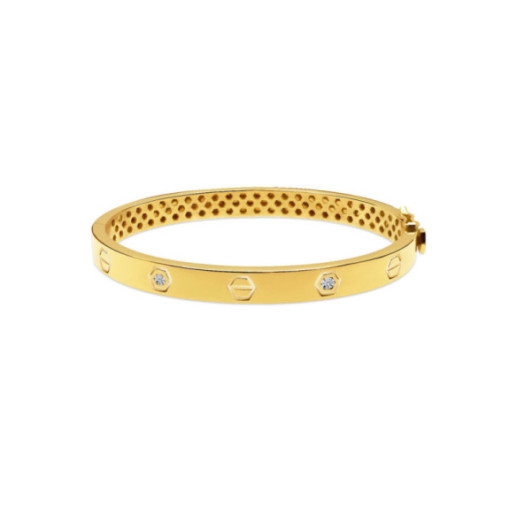 Brazalete de Oro Tornillos y Diamantes Armonía 6mm - Brazaletes de Oro