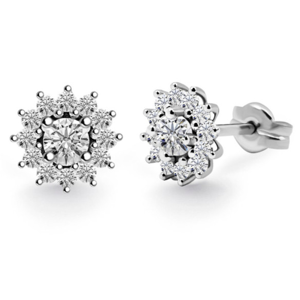 Pendientes Diamantes Margarita 0.60 Flor Orla - Boucles d'oreilles mariées