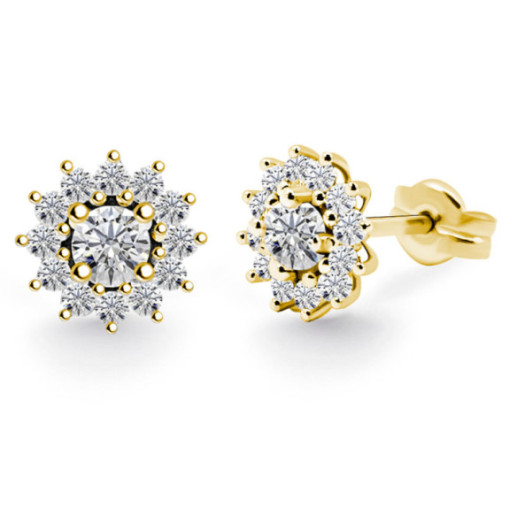 Pendientes Diamantes Margarita 0.60 Flor Orla Oro Amarillo - Boucles d'oreilles mariées