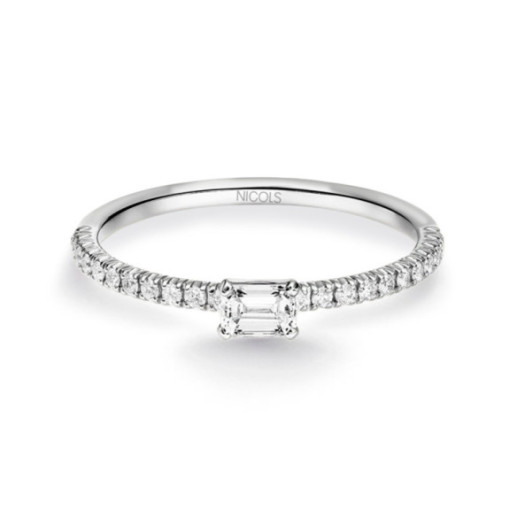 Anillo Diamantes Delphina 0.18 Talla Esmeralda Oro Blanco - Talla Esmeralda
