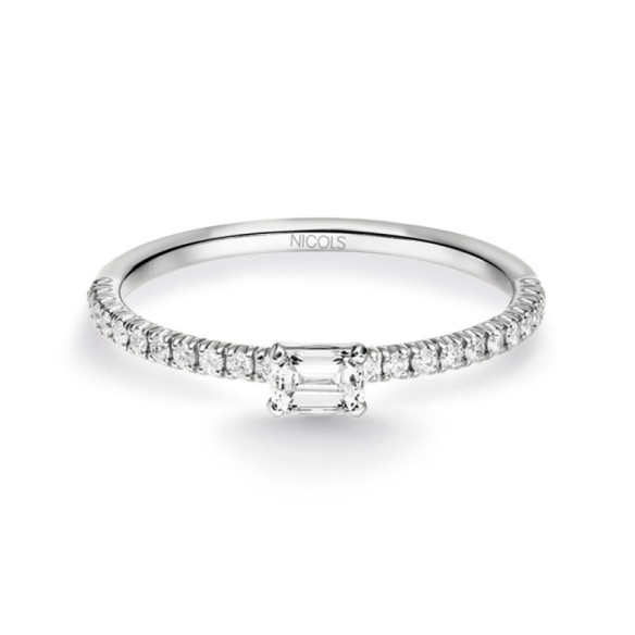 Anillo Diamantes Delphina 0.18 Talla Esmeralda Oro Blanco - Talla Esmeralda