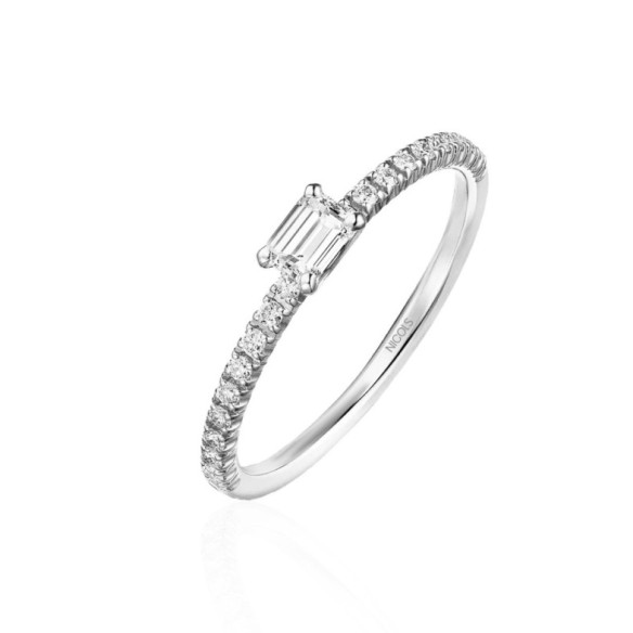 Anillo Diamantes Delphina 0.18 Talla Esmeralda Oro Blanco - Emerald