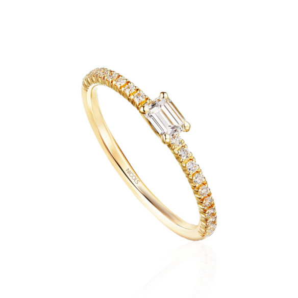 Anillo Diamantes Delphina 0.18 Talla Esmeralda Oro Amarillo - Talla Esmeralda