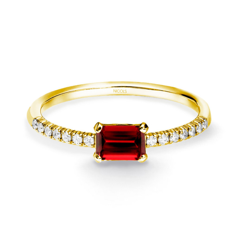 Anillo Granate Delphina Diamantes Oro Amarillo - Anéis Outras pedras preciosas