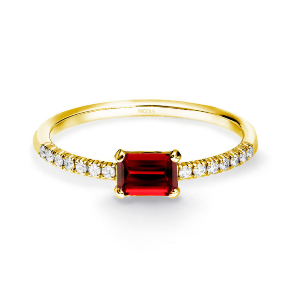 Anillo Granate Delphina Diamantes Oro Amarillo - Anéis Outras pedras preciosas