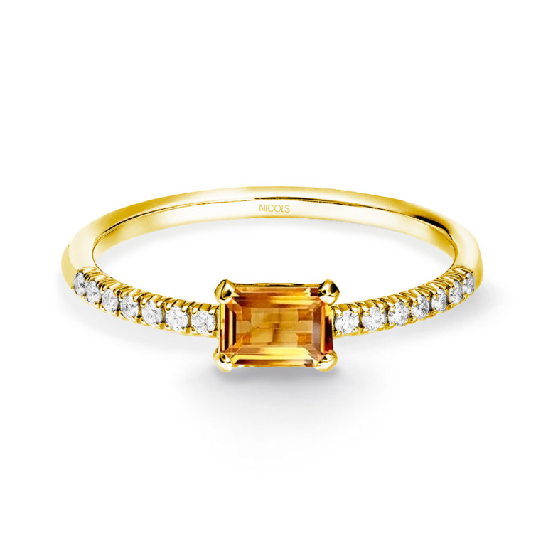 Anillo Citrino Delphina Diamantes Oro Amarillo - Anillos Otras Piedras Preciosas