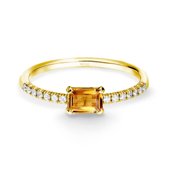 Anillo Citrino Delphina Diamantes Oro Amarillo - Anillos Otras Piedras Preciosas