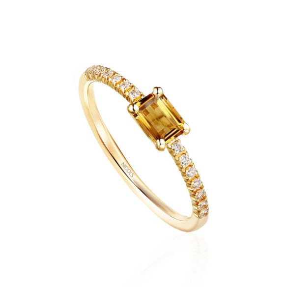 Anillo Citrino Delphina Diamantes Oro Amarillo - Bagues Autres pierres précieuses