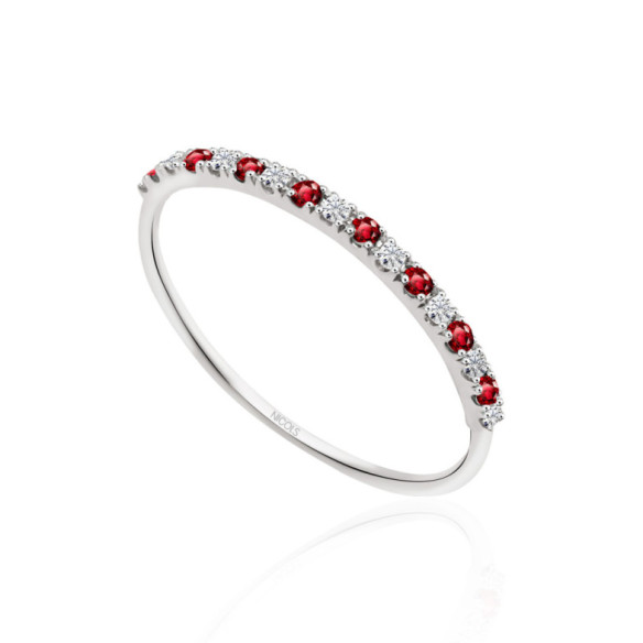 Anillo Diamantes Rubí Azalea 0.06 Oro Blanco - Prometti anelli diamanti
