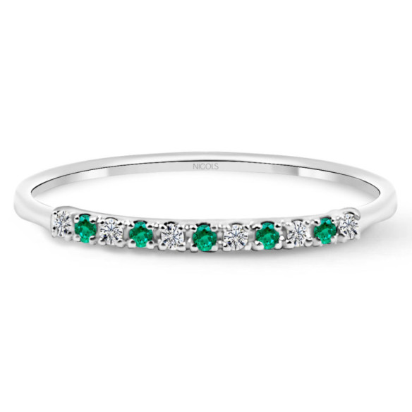 Anillo Diamantes Esmeralda Azalea 0.04 Oro Blanco - ANéIS