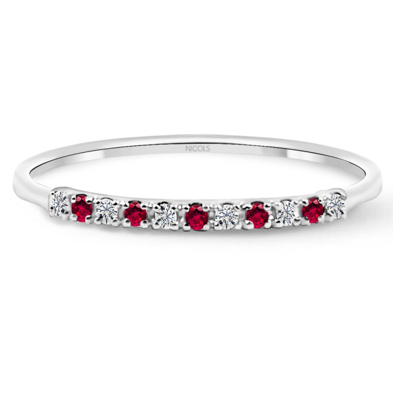 Anillo Diamantes Rubi Azalea 0.04 Oro Blanco - Anillos de Rubí