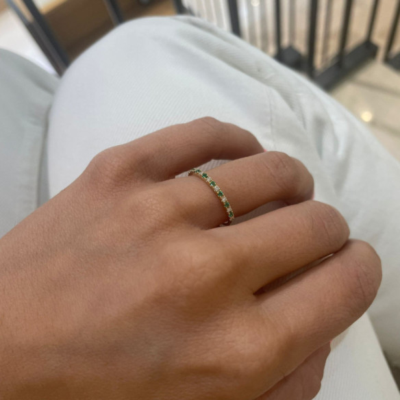 Anillo Diamantes Esmeralda Azalea 0.12 Oro Amarillo - Anillos de Esmeralda