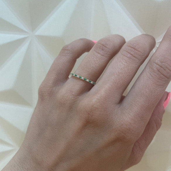 Anillo Diamantes Esmeralda Azalea 0.12 Oro Amarillo - Anillos de Esmeralda