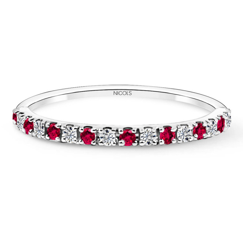 Anillo Diamantes Rubi Azalea 0.12 Oro Blanco - Anillos de Rubí