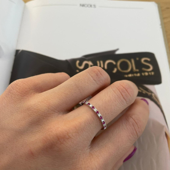Anillo Diamantes Rubi Azalea 0.12 Oro Blanco - Anillos de Rubí