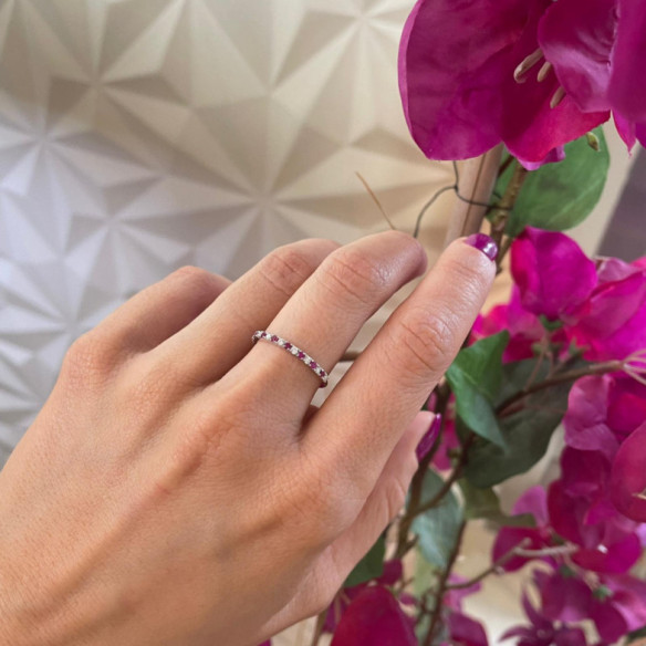 Anillo Diamantes Rubi Azalea 0.12 Oro Blanco - Anillos de Rubí