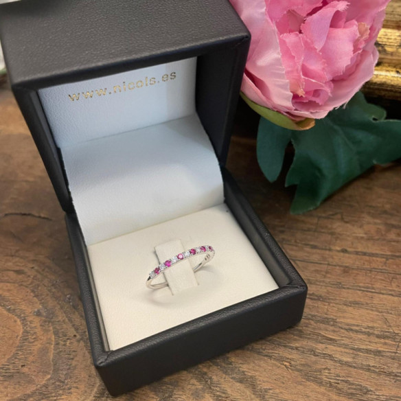 Anillo Diamantes Rubi Azalea 0.12 Oro Blanco - Anillos de Rubí