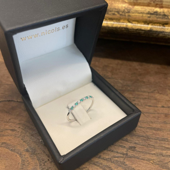 Anillo Diamantes Esmeralda Azalea 0.08 Oro Blanco - Anillos de Esmeralda