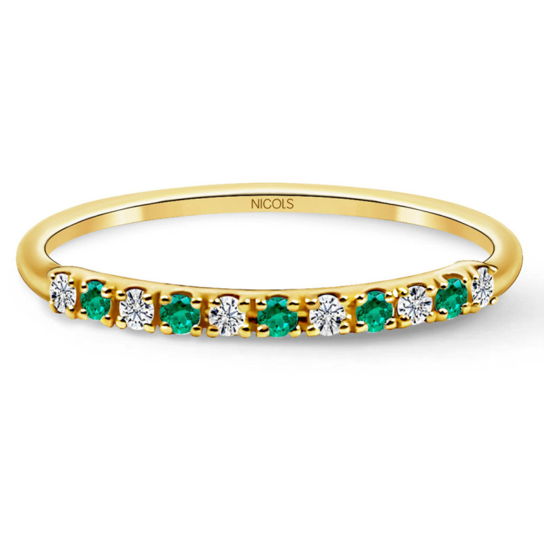 Anillo Diamantes Esmeralda Azalea 0.08 Oro Amarillo - Bagues d'émeraude