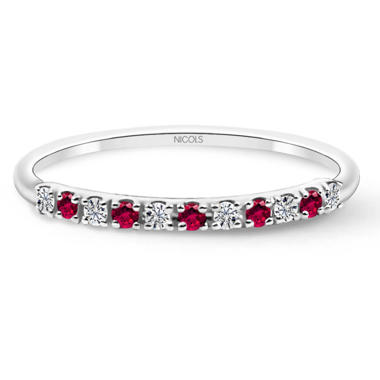 Anillo Diamantes Rubi Azalea 0.08 Oro Blanco - Anéis de rubi
