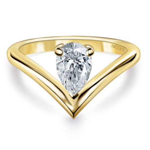 Paradise Pear Cut Diamond Ring 0.50 Ct Yellow Gold V-Ring - Talla Pera