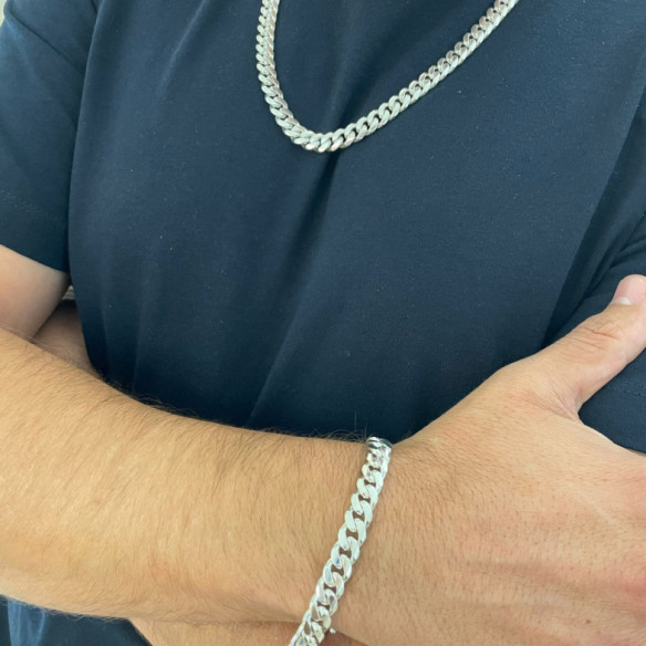 Cadena Cubana 60cm Plata de Ley Maciza 925 7mm - Joyas de Plata