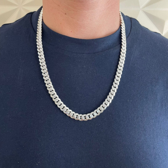 Cadena Cubana 60cm Plata de Ley Maciza 925 - Jóias de prata