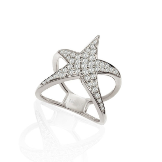 Anillo Oro Blanco Y Diamantes Estrella De Mar - design moderno