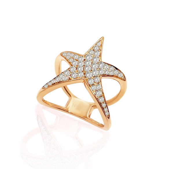 Anillo Oro Rosa Y Diamantes Estrella De Mar - Anillos Oro Rosa