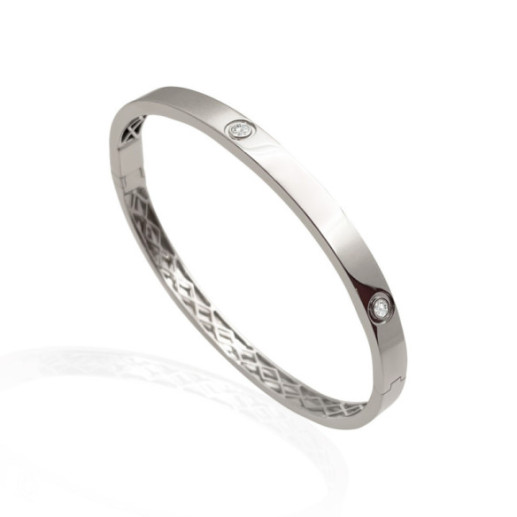 Brazalete de Oro Blanco y Diamantes Tornillos Armonía 5mm - Brazaletes de Oro