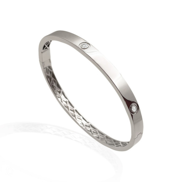 Brazalete de Oro Blanco y Diamantes Tornillos Armonía 5mm - Bracelets d'or