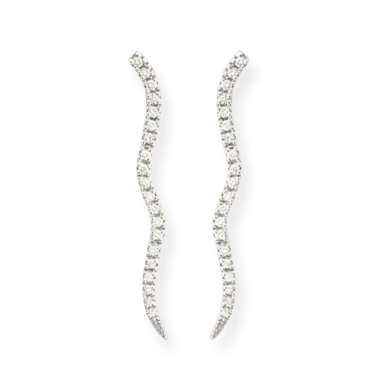 Pendientes Barra Onda Diamantes Wave - Pendientes de Novia